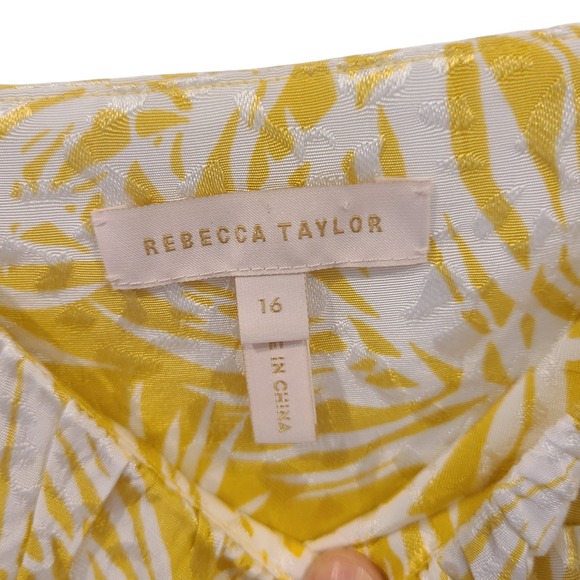 Rebecca Taylor Yellow Palm Print Midi Dress Spaghetti Strap Summer Size 16 - Picture 5 of 6